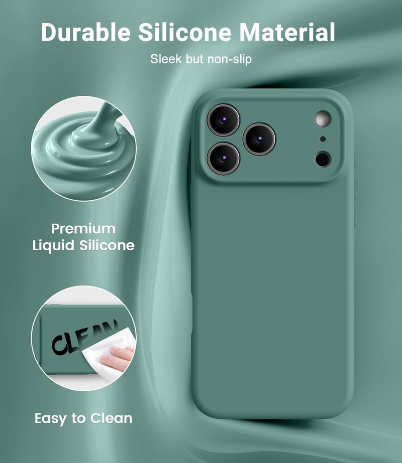 OTOFLY Magnetic for iPhone 17 Pro Max Case,Compatible with Magsafe,Classic Liquid Silicone Mobile Phone Case,Integrated Camera Control Button,Anti-Scratch Microfiber Lining, Pine Green - Image 3